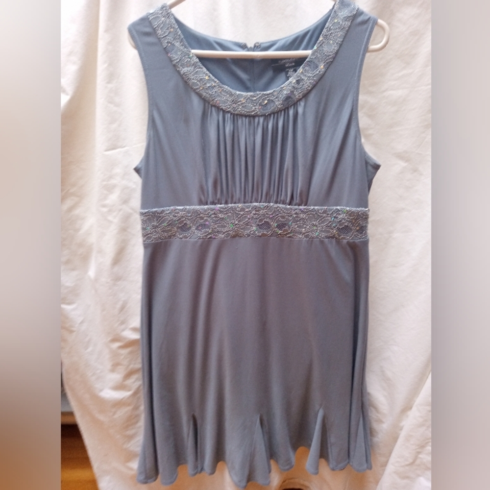 R&M Richards Steel Gray Beaded Dress 14P